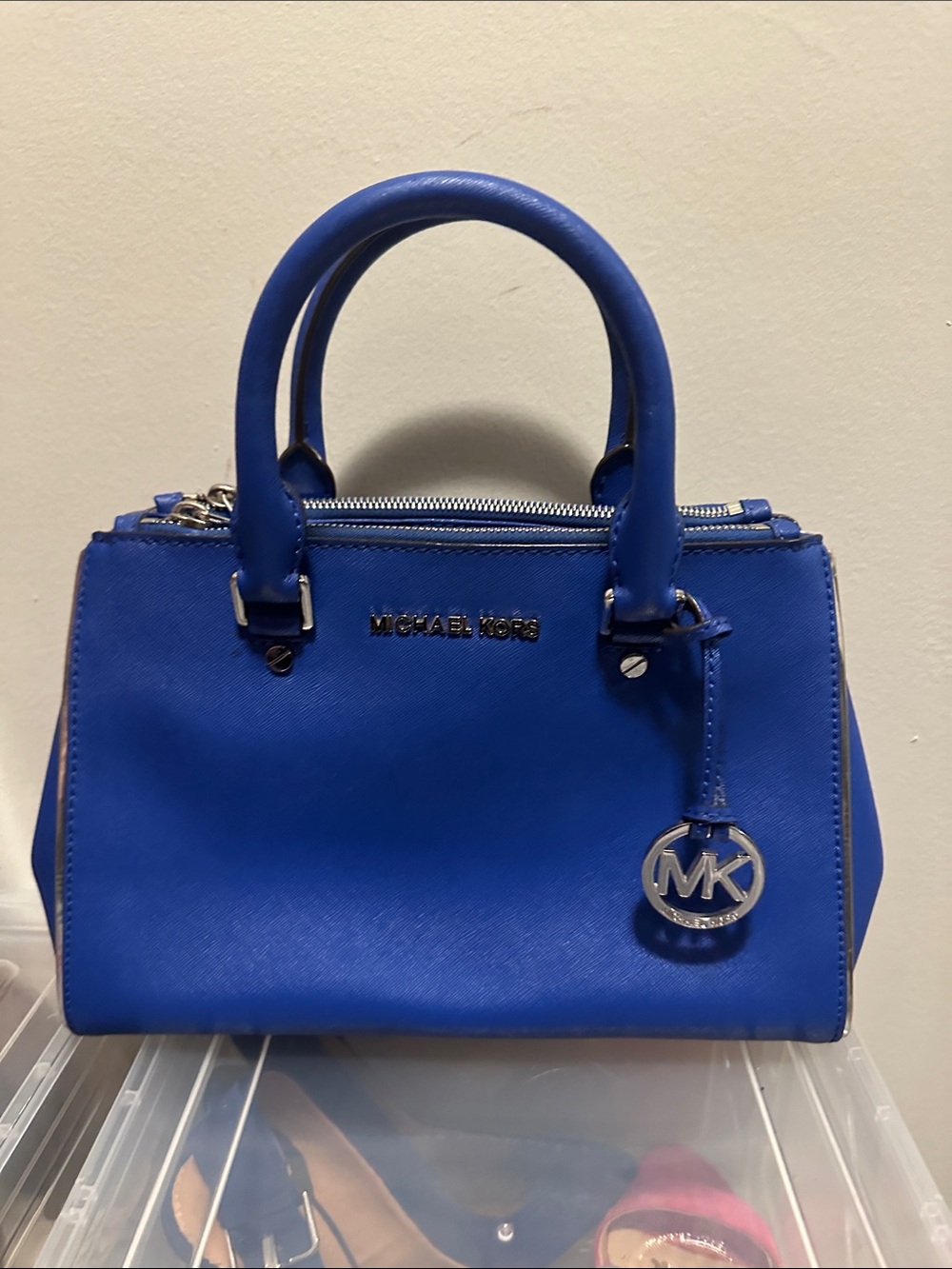 Michael Kors Royal Blue Leather Satchel with MK Charm